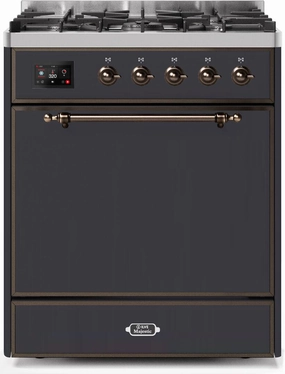 Ilve UM30DQNE3MGBLP Majestic Ii 30 Inch Dual Fuel Liquid Propane Freestanding Range In Matte Graphite With Bronze Trim Freestanding Ranges freestanding dual fuel range 30 inch