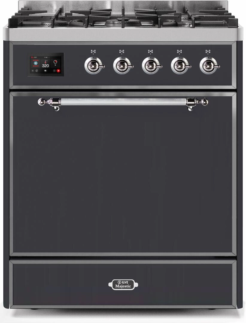 Ilve UM30DQNE3MGC Majestic Ii 30 Inch Dual Fuel Natural Gas Freestanding Range In Matte Graphite With Chrome Trim Freestanding Ranges freestanding dual fuel range 30 inch