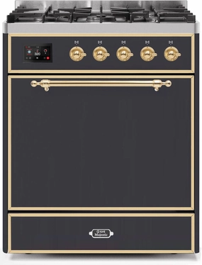 Ilve UM30DQNE3MGGLP Majestic Ii 30 Inch Dual Fuel Liquid Propane Freestanding Range In Matte Graphite With Brass Trim Freestanding Ranges freestanding dual fuel range 30 inch