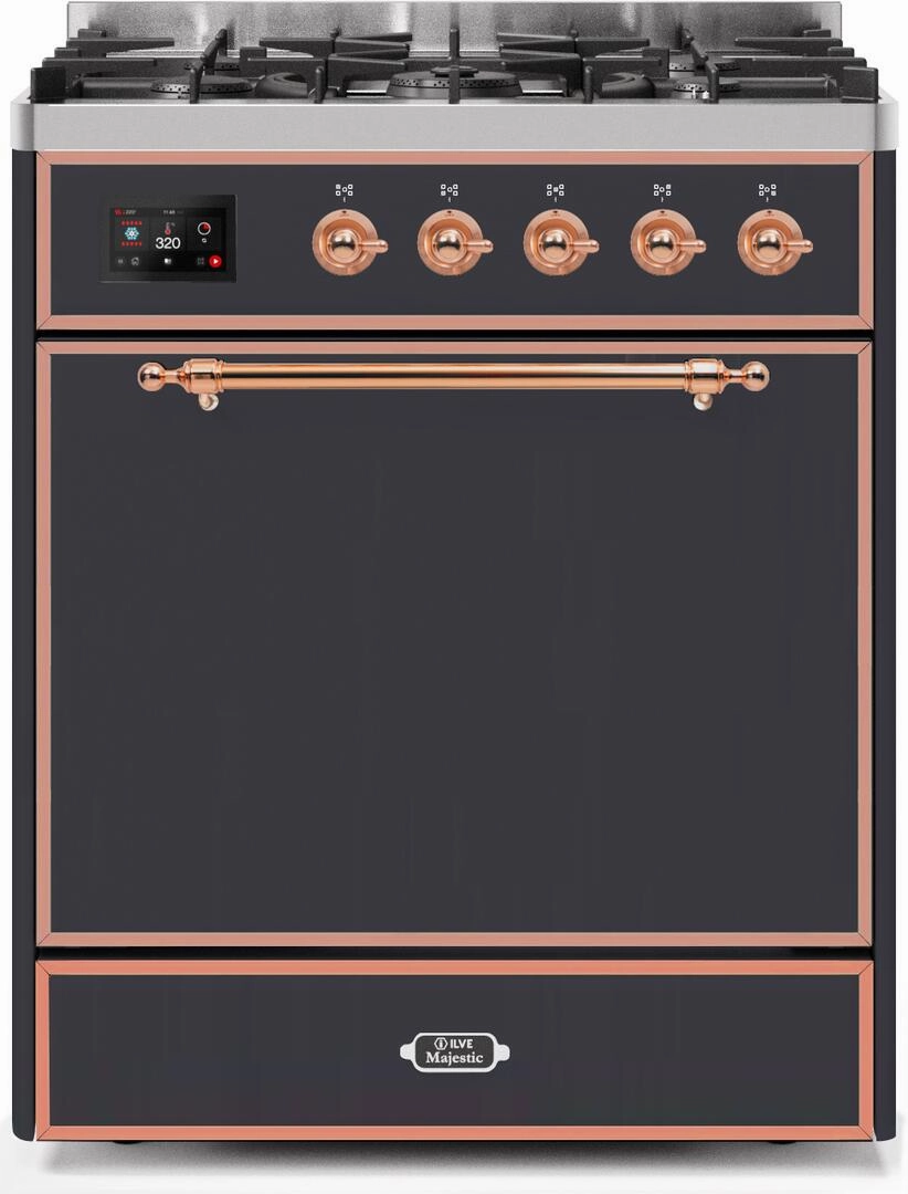 Ilve UM30DQNE3MGPLP Majestic Ii 30 Inch Dual Fuel Liquid Propane Freestanding Range In Matte Graphite With Copper Trim Freestanding Ranges freestanding dual fuel range 30 inch