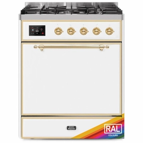 Ilve UM30DQNE3RAGLP Ilve Majestic Ii 30 Um30Dqne3Rag Freestanding Dual Fuel Range With 5 Sealed Burners Single Oven With Solid Door In Ral Color With Brass Knobs Freestanding Ranges freestanding dual fuel range 30 inch