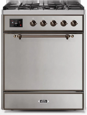 Ilve UM30DQNE3SSB Majestic Ii 30 Inch Dual Fuel Natural Gas Freestanding Range In Stainless Steel With Bronze Trim Freestanding Ranges freestanding dual fuel range 30 inch