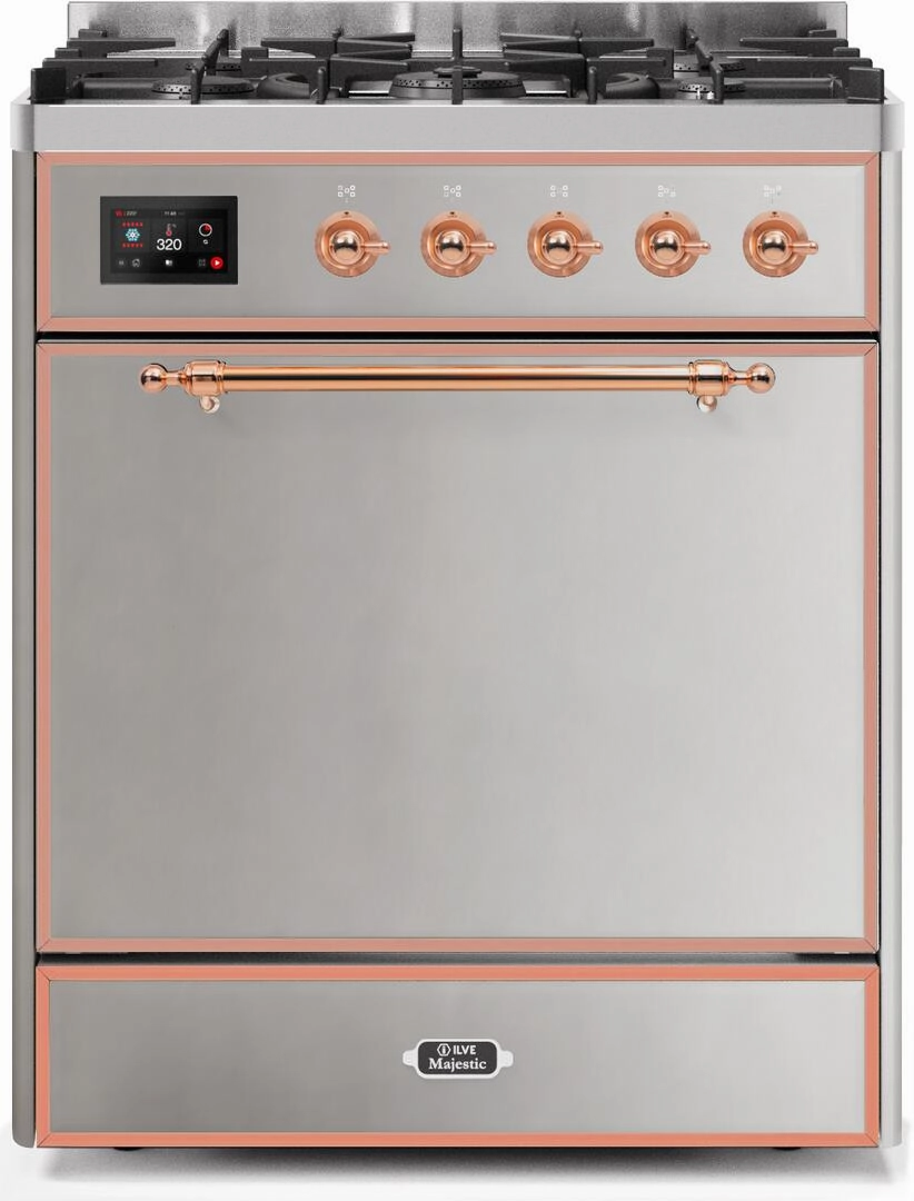 Ilve UM30DQNE3SSP Majestic Ii 30 Inch Dual Fuel Natural Gas Freestanding Range In Stainless Steel With Copper Trim Freestanding Ranges freestanding dual fuel range 30 inch