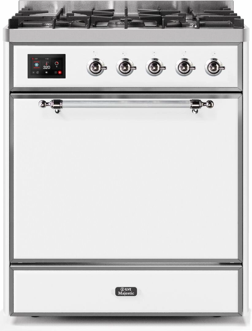 Ilve UM30DQNE3WHC Majestic Ii 30 Inch Dual Fuel Natural Gas Freestanding Range In White With Chrome Trim Freestanding Ranges freestanding dual fuel range 30 inch
