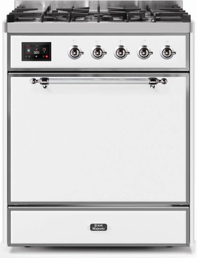 Ilve UM30DQNE3WHC Majestic Ii 30 Inch Dual Fuel Natural Gas Freestanding Range In White With Chrome Trim Freestanding Ranges freestanding dual fuel range 30 inch