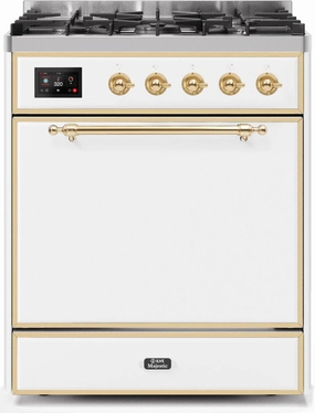 Ilve UM30DQNE3WHG Majestic Ii 30 Inch Dual Fuel Natural Gas Freestanding Range In White With Brass Trim Freestanding Ranges freestanding dual fuel range 30 inch