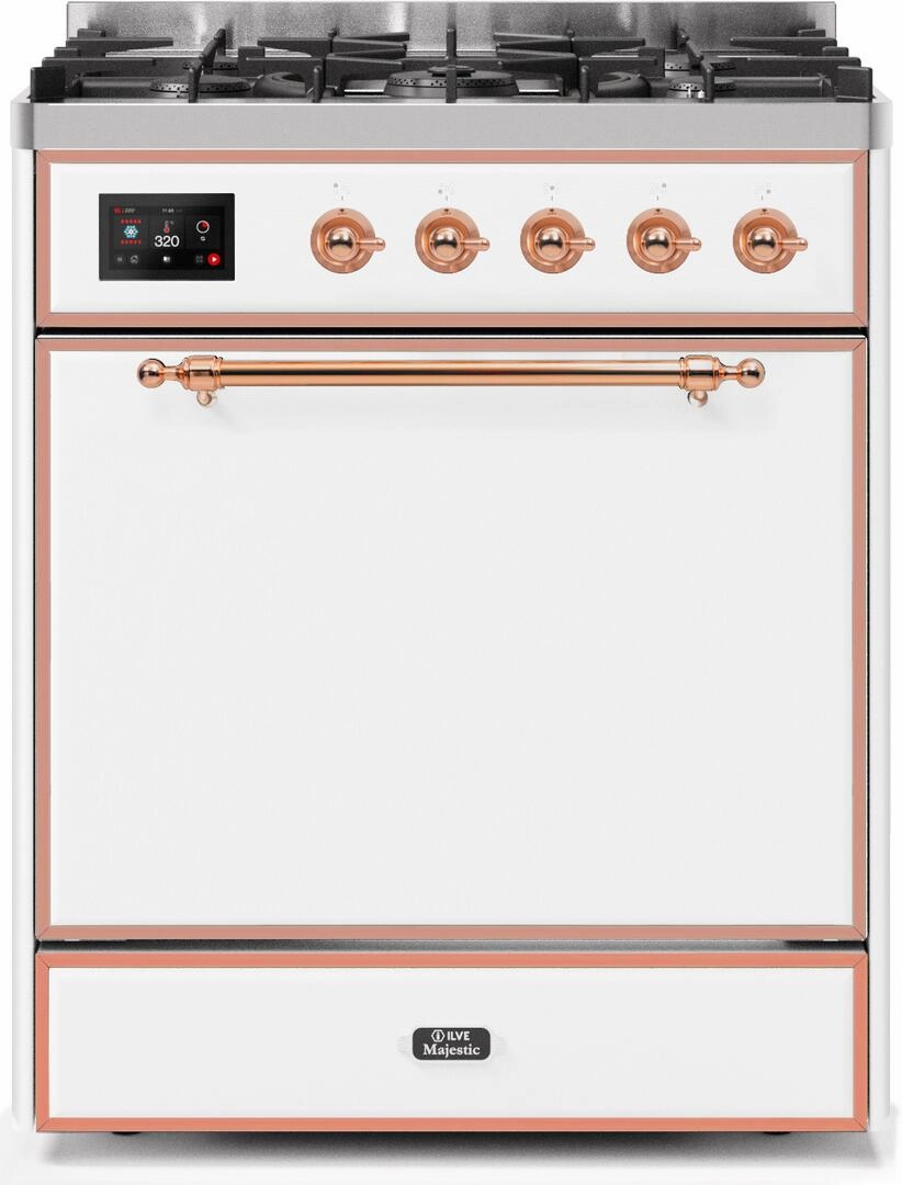 Ilve UM30DQNE3WHPLP Majestic Ii 30 Inch Dual Fuel Liquid Propane Freestanding Range In White With Copper Trim Freestanding Ranges freestanding dual fuel range 30 inch