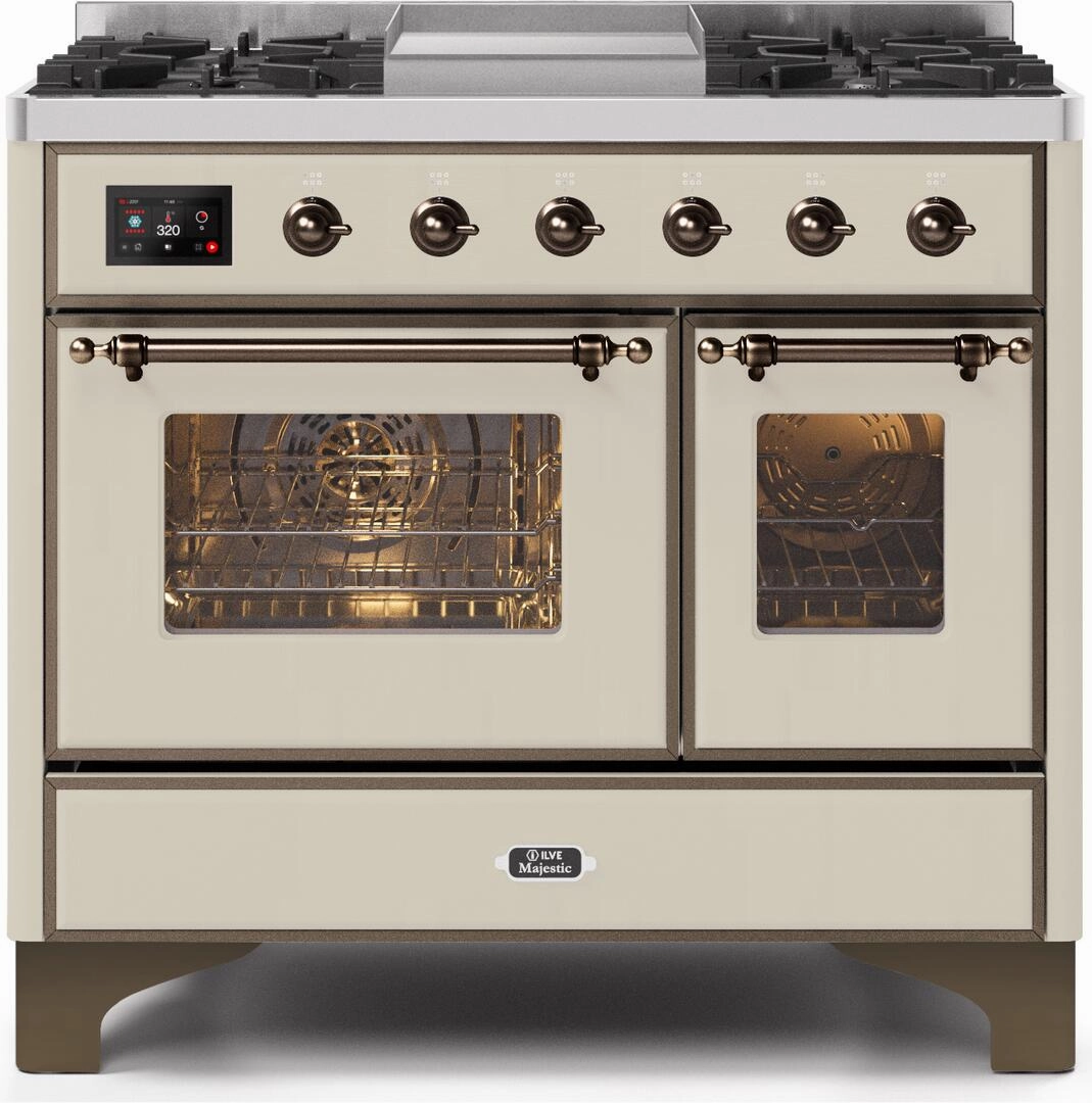 Ilve UMD10FDNS3AWB Majestic Ii 40 Inch Dual Fuel Natural Gas Freestanding Range In Antique White With Bronze Trim Freestanding Ranges freestanding dual fuel range 30 inch