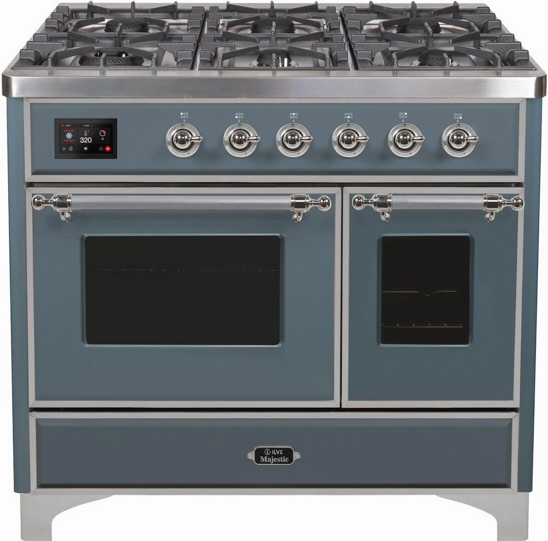Ilve UMD10FDNS3BGCLP Majestic Ii 40 Inch Dual Fuel Liquid Propane Freestanding Range In Blue Grey With Chrome Trim Freestanding Ranges freestanding dual fuel range 30 inch
