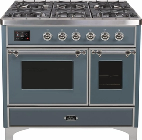Ilve UMD10FDNS3BGCLP Majestic Ii 40 Inch Dual Fuel Liquid Propane Freestanding Range In Blue Grey With Chrome Trim Freestanding Ranges freestanding dual fuel range 30 inch