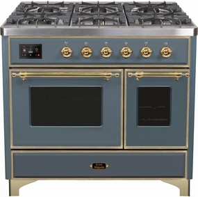 Ilve UMD10FDNS3BGG Majestic Ii 40 Inch Dual Fuel Natural Gas Freestanding Range In Blue Grey With Brass Trim Freestanding Ranges freestanding dual fuel range 30 inch