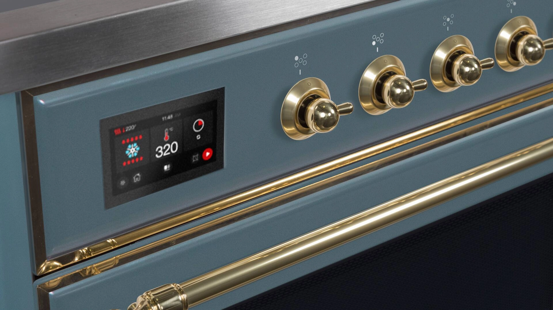 Ilve UMD10FDNS3BGG Majestic Ii 40 Inch Dual Fuel Natural Gas Freestanding Range In Blue Grey With Brass Trim