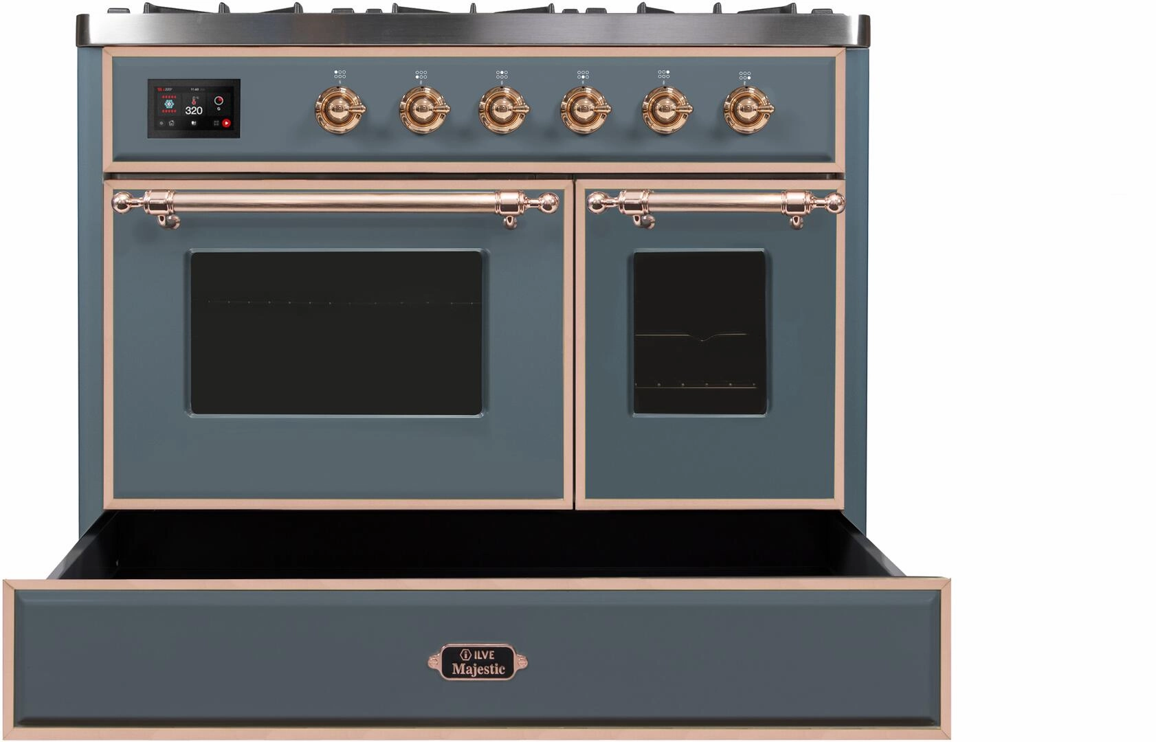 Ilve UMD10FDNS3BGP Majestic Ii 40 Inch Dual Fuel Natural Gas Freestanding Range In Blue Grey With Copper Trim