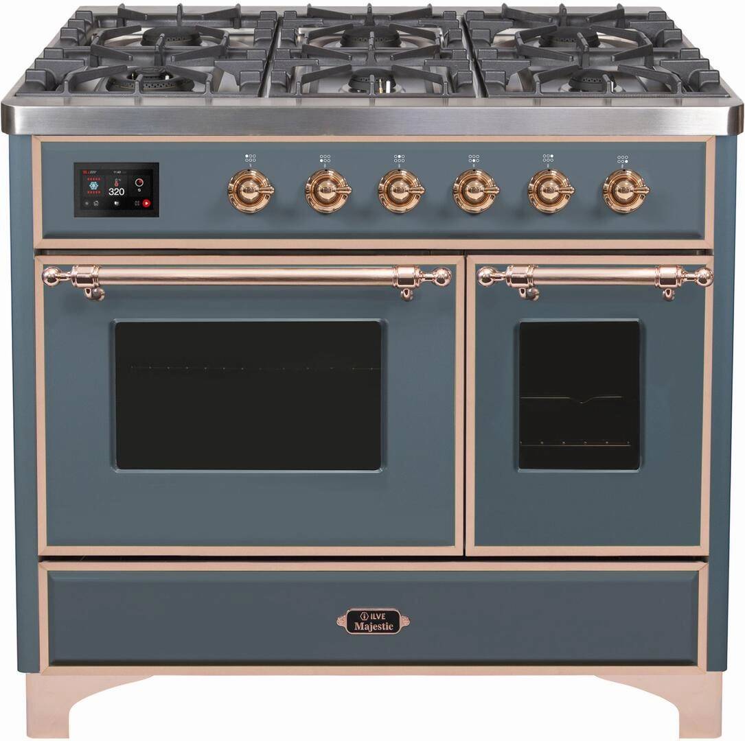 Ilve UMD10FDNS3BGP Majestic Ii 40 Inch Dual Fuel Natural Gas Freestanding Range In Blue Grey With Copper Trim Freestanding Ranges freestanding dual fuel range 30 inch
