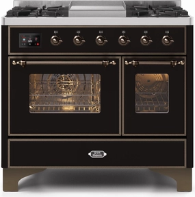 Ilve UMD10FDNS3BKBLP Majestic Ii 40 Inch Dual Fuel Liquid Propane Freestanding Range In Glossy Black With Bronze Trim Freestanding Ranges freestanding dual fuel range 30 inch