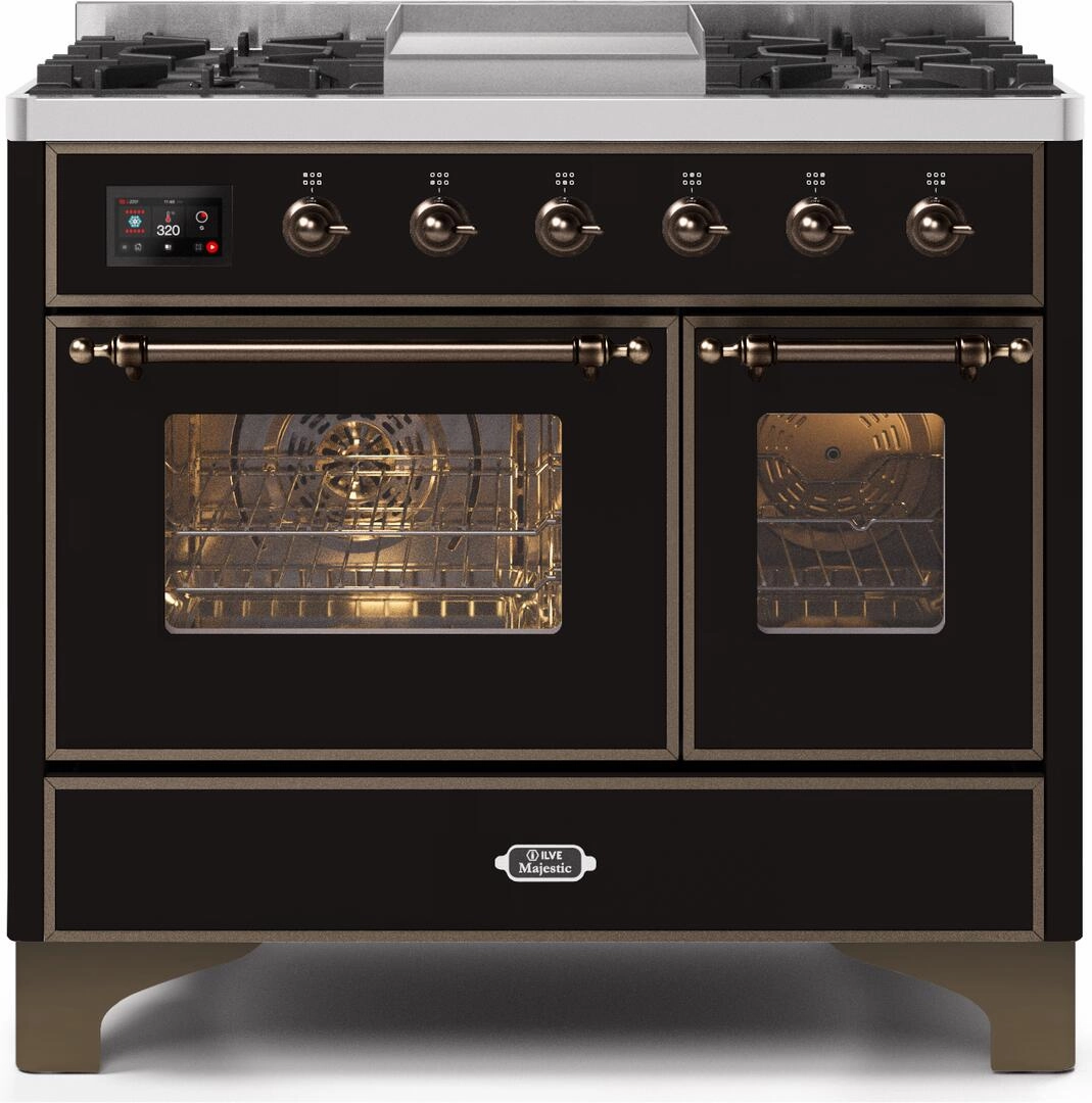 Ilve UMD10FDNS3BKBLP Majestic Ii 40 Inch Dual Fuel Liquid Propane Freestanding Range In Glossy Black With Bronze Trim Freestanding Ranges freestanding dual fuel range 30 inch