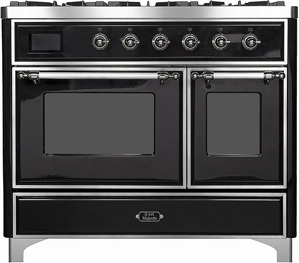 Ilve UMD10FDNS3BKC Majestic Ii 40 Inch Dual Fuel Natural Gas Freestanding Range In Glossy Black With Chrome Trim Freestanding Ranges freestanding dual fuel range 30 inch