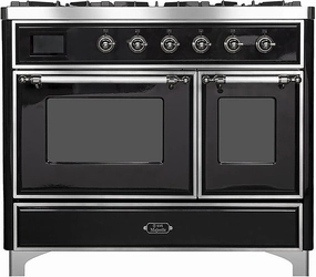 Ilve UMD10FDNS3BKC Majestic Ii 40 Inch Dual Fuel Natural Gas Freestanding Range In Glossy Black With Chrome Trim Freestanding Ranges freestanding dual fuel range 30 inch