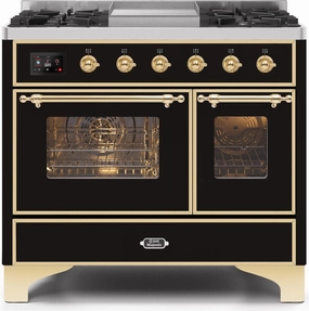 Ilve UMD10FDNS3BKG Majestic Ii 40 Inch Dual Fuel Natural Gas Freestanding Range In Glossy Black With Brass Trim Freestanding Ranges freestanding dual fuel range 30 inch