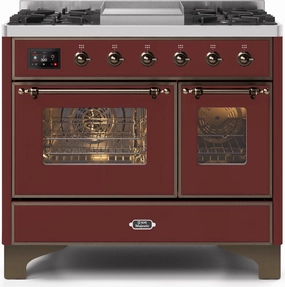 Ilve UMD10FDNS3BUB Majestic Ii 40 Inch Dual Fuel Natural Gas Freestanding Range In Burgundy With Bronze Trim Freestanding Ranges freestanding dual fuel range 30 inch