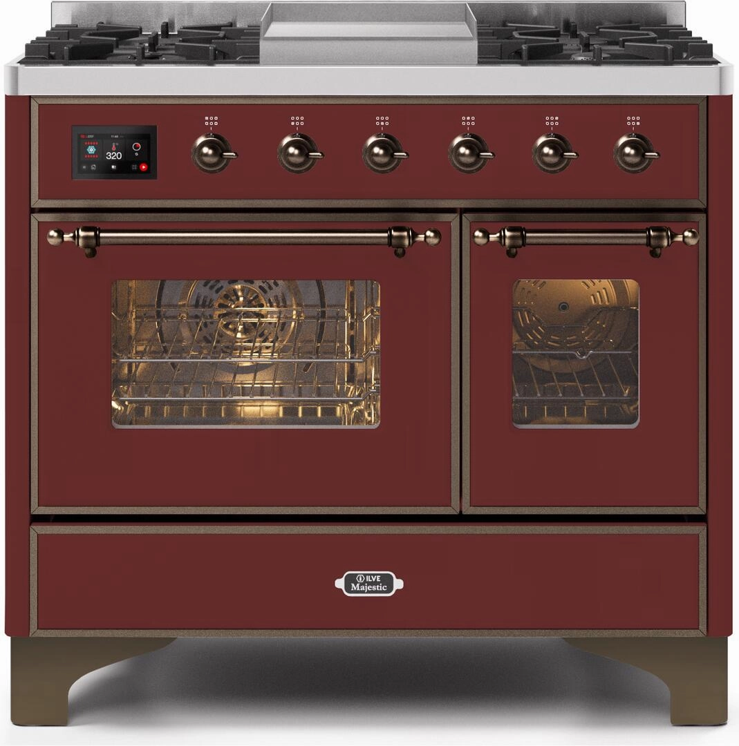 Ilve UMD10FDNS3BUB Majestic Ii 40 Inch Dual Fuel Natural Gas Freestanding Range In Burgundy With Bronze Trim Freestanding Ranges freestanding dual fuel range 30 inch