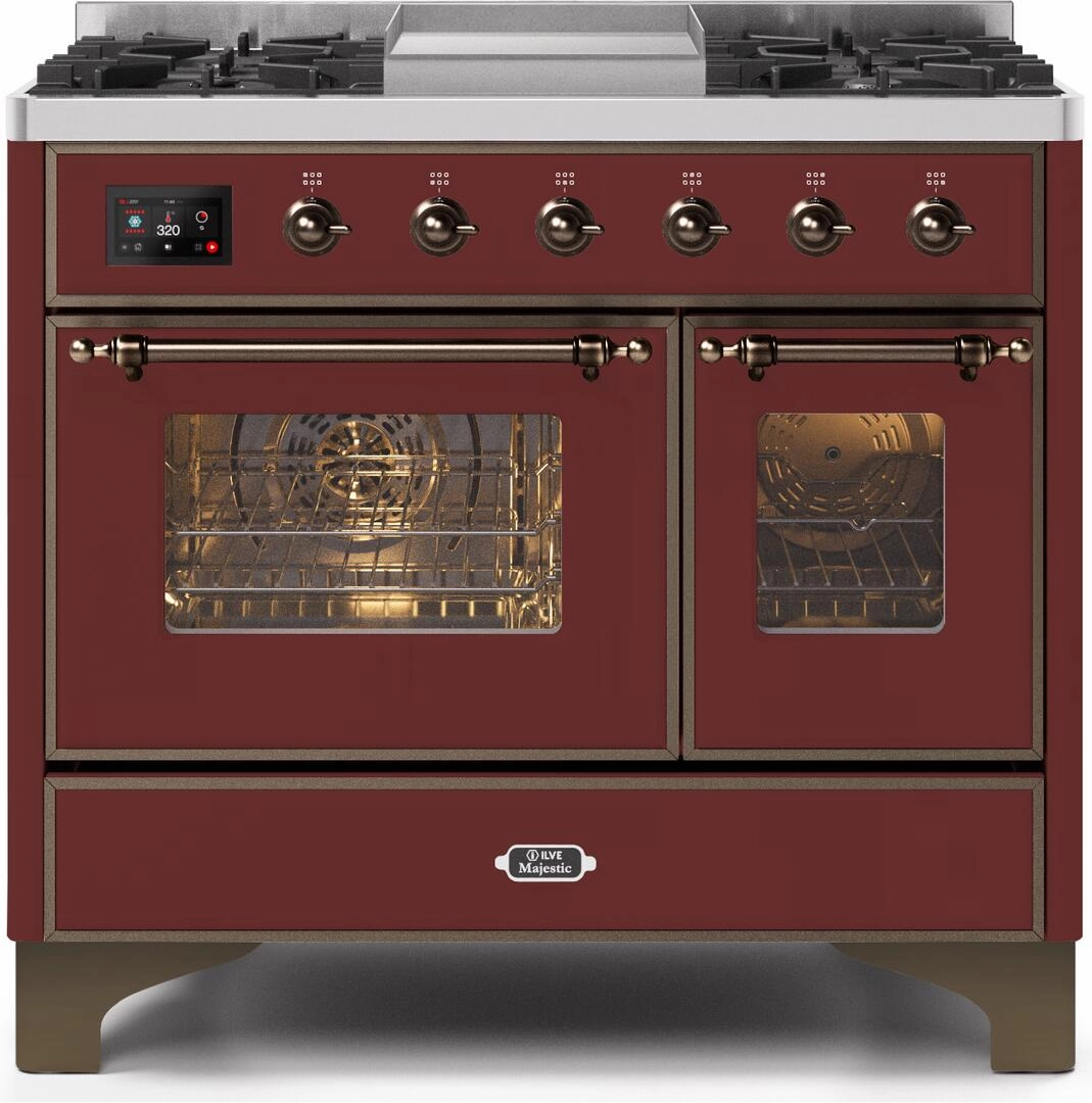 Ilve UMD10FDNS3BUBLP Majestic Ii 40 Inch Dual Fuel Liquid Propane Freestanding Range In Burgundy With Bronze Trim Freestanding Ranges freestanding dual fuel range 30 inch