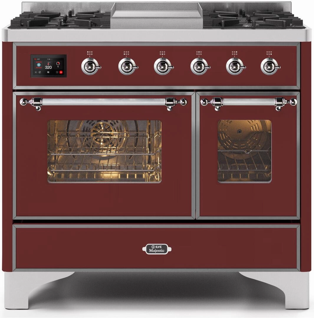 Ilve UMD10FDNS3BUCLP Majestic Ii 40 Inch Dual Fuel Liquid Propane Freestanding Range In Burgundy With Chrome Trim Freestanding Ranges freestanding dual fuel range 30 inch
