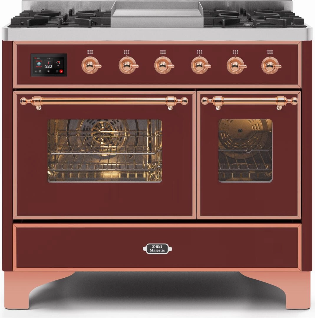 Ilve UMD10FDNS3BUPLP Majestic Ii 40 Inch Dual Fuel Liquid Propane Freestanding Range In Burgundy With Copper Trim Freestanding Ranges freestanding dual fuel range 30 inch