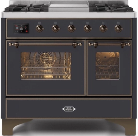 Ilve UMD10FDNS3MGB Majestic Ii 40 Inch Dual Fuel Natural Gas Freestanding Range In Matte Graphite With Bronze Trim Freestanding Ranges freestanding dual fuel range 30 inch