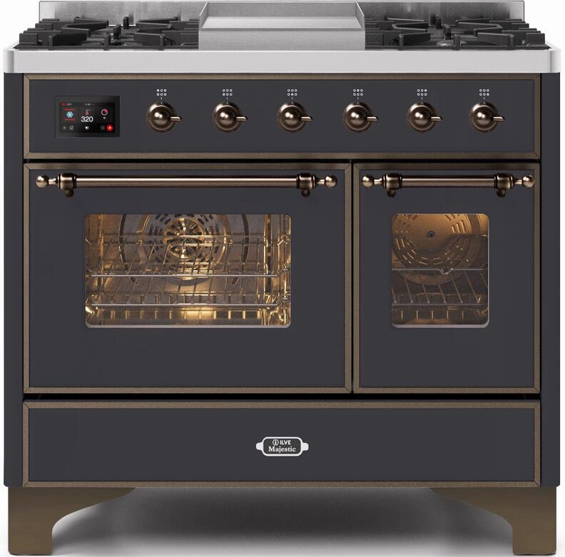 Ilve UMD10FDNS3MGBLP Majestic Ii 40 Inch Dual Fuel Liquid Propane Freestanding Range In Matte Graphite With Bronze Trim Freestanding Ranges freestanding dual fuel range 30 inch