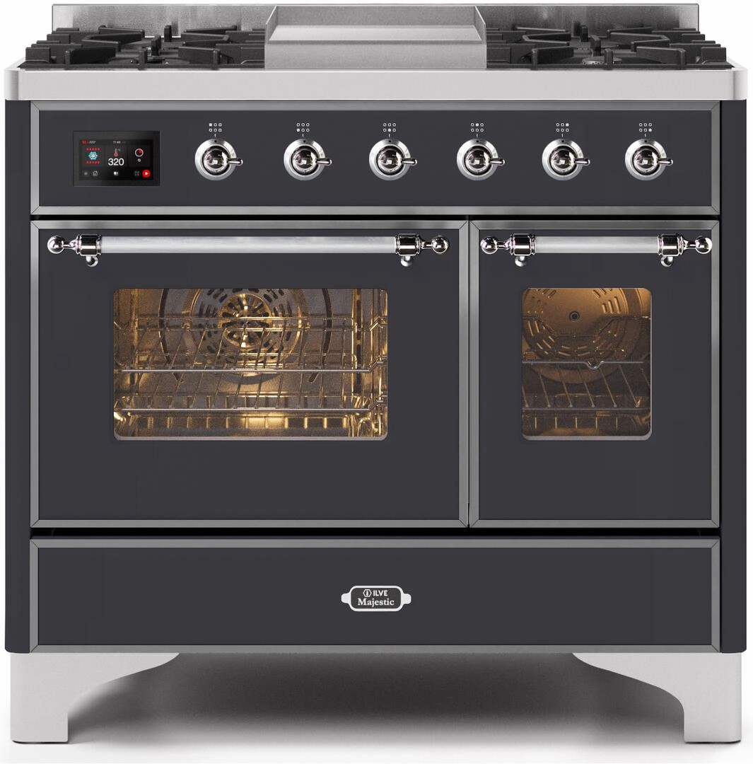 Ilve UMD10FDNS3MGC Majestic Ii 40 Inch Dual Fuel Natural Gas Freestanding Range In Matte Graphite With Chrome Trim Freestanding Ranges freestanding dual fuel range 30 inch
