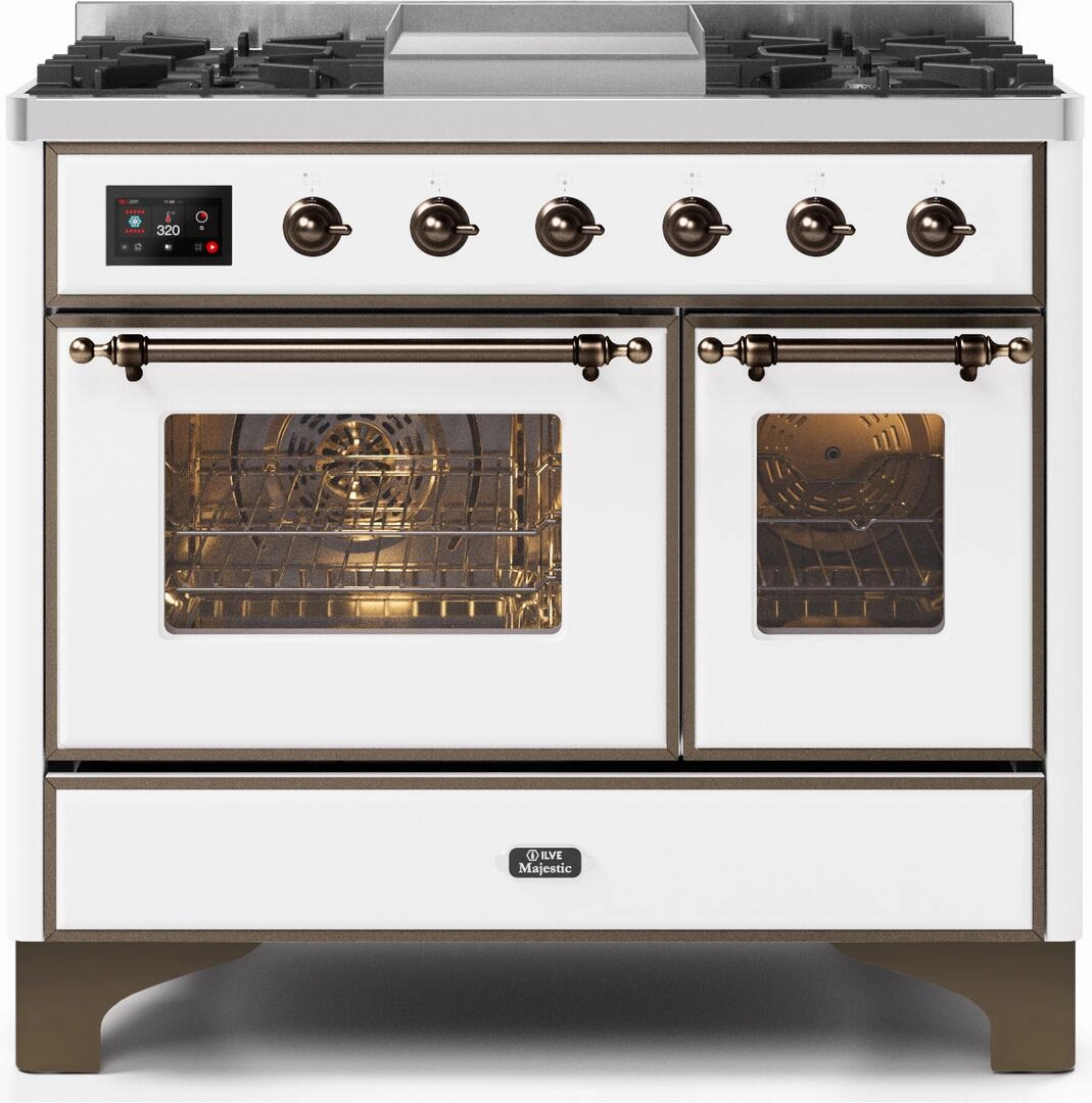 Ilve UMD10FDNS3WHBLP Majestic Ii 40 Inch Dual Fuel Liquid Propane Freestanding Range In White With Bronze Trim Freestanding Ranges freestanding dual fuel range 30 inch