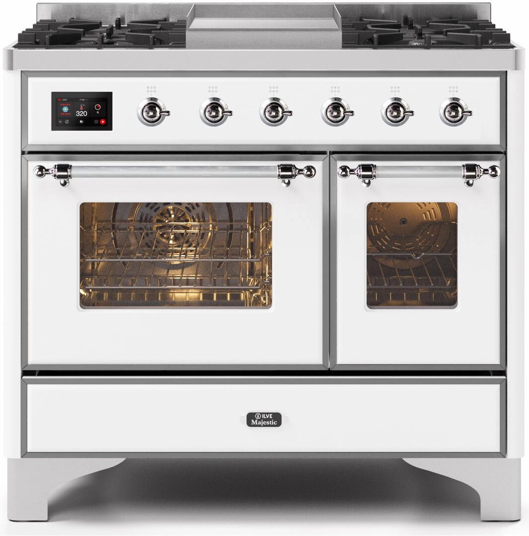 Ilve UMD10FDNS3WHCLP Majestic Ii 40 Inch Dual Fuel Liquid Propane Freestanding Range In White With Chrome Trim Freestanding Ranges freestanding dual fuel range 30 inch