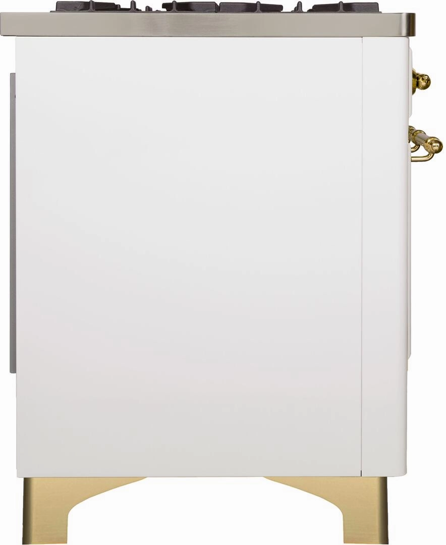 Ilve UMD10FDNS3WHGLP Majestic Ii 40 Inch Dual Fuel Liquid Propane Freestanding Range In White With Brass Trim