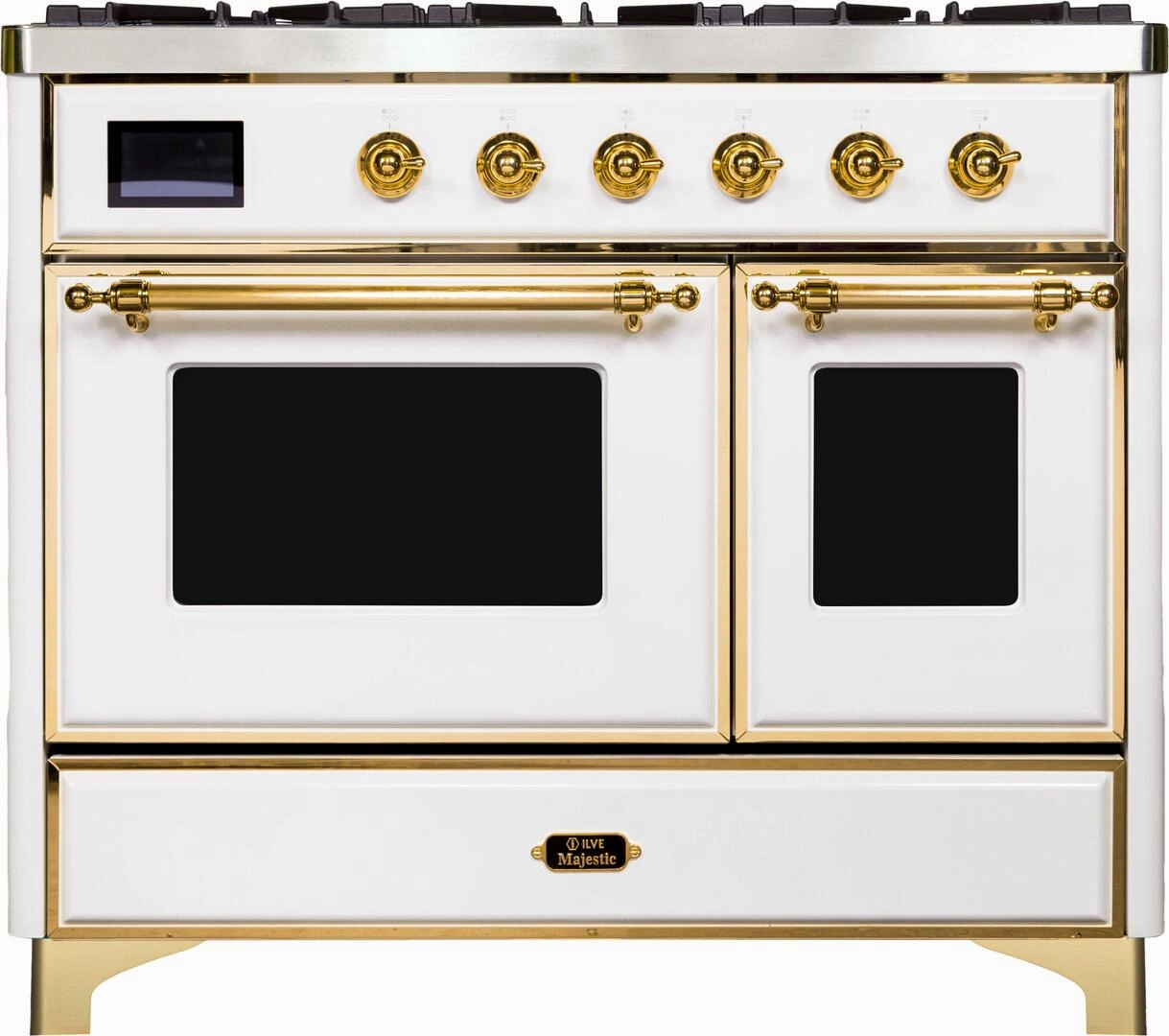 Ilve UMD10FDNS3WHGLP Majestic Ii 40 Inch Dual Fuel Liquid Propane Freestanding Range In White With Brass Trim Freestanding Ranges freestanding dual fuel range 30 inch