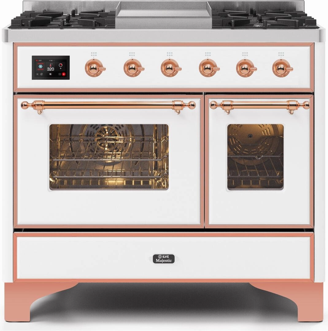 Ilve UMD10FDNS3WHPLP Majestic Ii 40 Inch Dual Fuel Liquid Propane Freestanding Range In White With Copper Trim Freestanding Ranges freestanding dual fuel range 30 inch