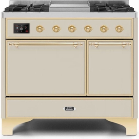 Ilve UMD10FDQNS3AWGLP Majestic Ii 40 Inch Dual Fuel Liquid Propane Freestanding Range In Antique White With Brass Trim Freestanding Ranges freestanding dual fuel range 30 inch