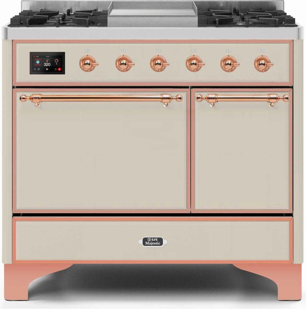Ilve UMD10FDQNS3AWP Majestic Ii 40 Inch Dual Fuel Natural Gas Freestanding Range In Antique White With Copper Trim Freestanding Ranges freestanding dual fuel range 30 inch