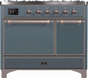 Ilve UMD10FDQNS3BGB Majestic Ii 40 Inch Dual Fuel Natural Gas Freestanding Range In Blue Grey With Bronze Trim Freestanding Ranges freestanding dual fuel range 30 inch
