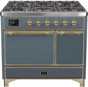 Ilve UMD10FDQNS3BGGLP Majestic Ii 40 Inch Dual Fuel Liquid Propane Freestanding Range In Blue Grey With Brass Trim Freestanding Ranges freestanding dual fuel range 30 inch