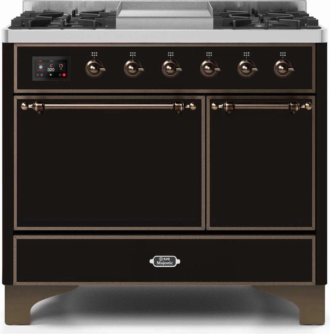 Ilve UMD10FDQNS3BKBLP Majestic Ii 40 Inch Dual Fuel Liquid Propane Freestanding Range In Glossy Black With Bronze Trim Freestanding Ranges freestanding dual fuel range 30 inch