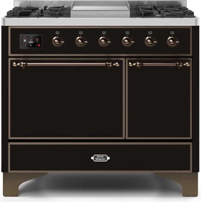 Ilve UMD10FDQNS3BKBLP Majestic Ii 40 Inch Dual Fuel Liquid Propane Freestanding Range In Glossy Black With Bronze Trim Freestanding Ranges freestanding dual fuel range 30 inch