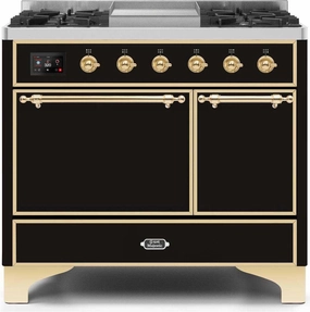 Ilve UMD10FDQNS3BKG Majestic Ii 40 Inch Dual Fuel Natural Gas Freestanding Range In Glossy Black With Brass Trim Freestanding Ranges freestanding dual fuel range 30 inch