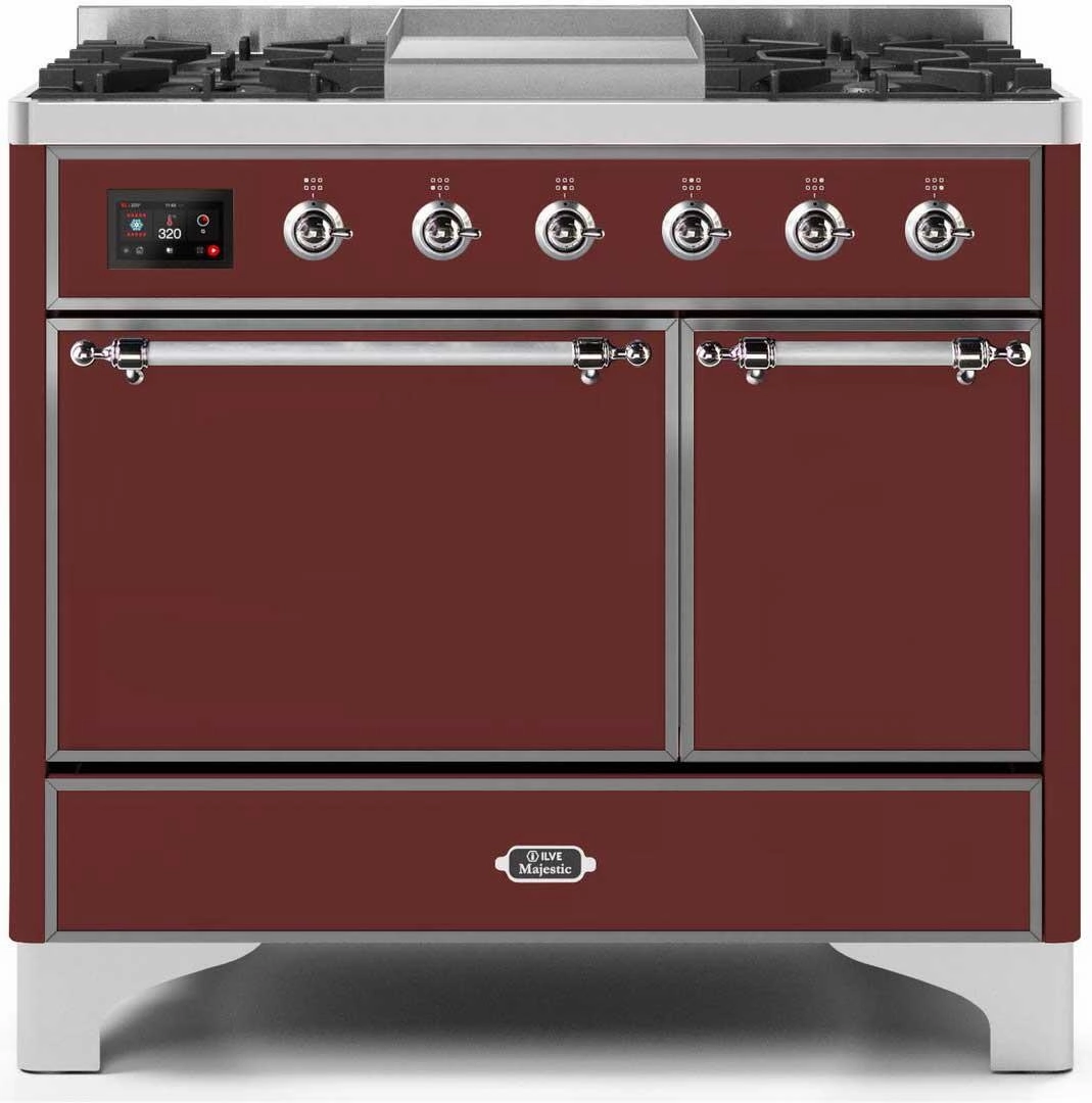 Ilve UMD10FDQNS3BUC Majestic Ii 40 Inch Dual Fuel Natural Gas Freestanding Range In Burgundy With Chrome Trim Freestanding Ranges freestanding dual fuel range 30 inch