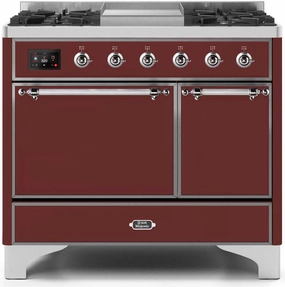 Ilve UMD10FDQNS3BUC Majestic Ii 40 Inch Dual Fuel Natural Gas Freestanding Range In Burgundy With Chrome Trim Freestanding Ranges freestanding dual fuel range 30 inch