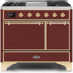 Ilve UMD10FDQNS3BUG Majestic Ii 40 Inch Dual Fuel Natural Gas Freestanding Range In Burgundy With Brass Trim Freestanding Ranges freestanding dual fuel range 30 inch
