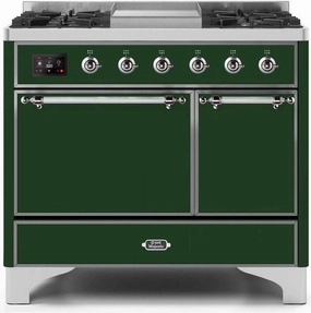 Ilve UMD10FDQNS3EGC Majestic Ii 40 Inch Dual Fuel Natural Gas Freestanding Range In Emerald Green With Chrome Trim Freestanding Ranges freestanding dual fuel range 30 inch