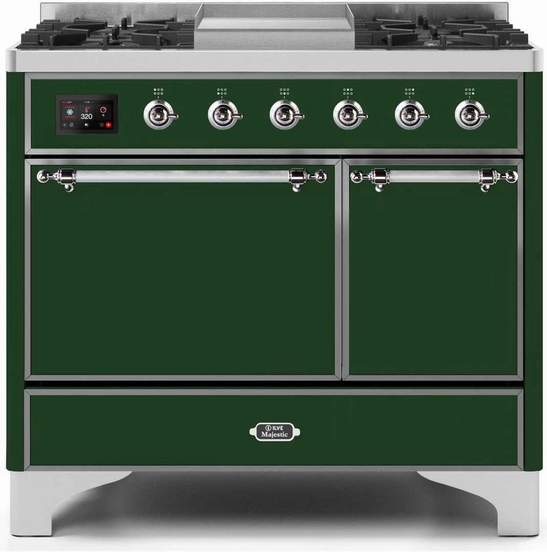 Ilve UMD10FDQNS3EGC Majestic Ii 40 Inch Dual Fuel Natural Gas Freestanding Range In Emerald Green With Chrome Trim Freestanding Ranges freestanding dual fuel range 30 inch