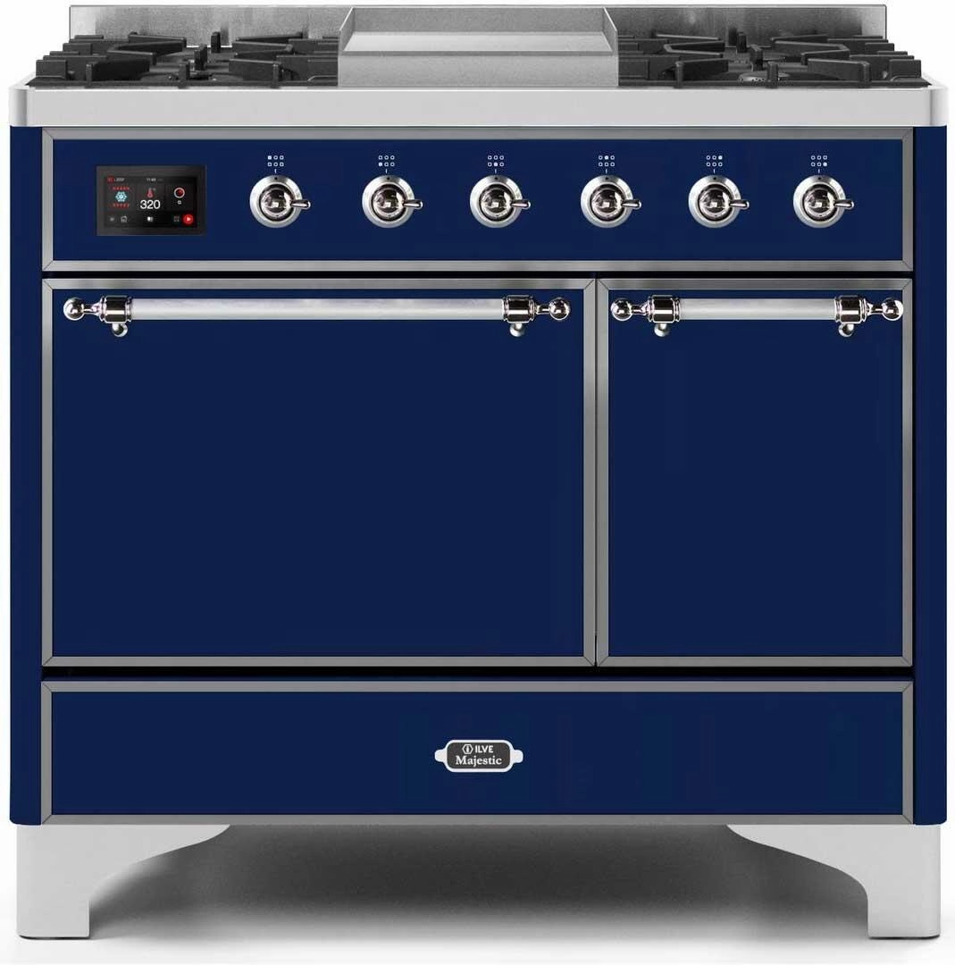 Ilve UMD10FDQNS3MBC Majestic Ii 40 Inch Dual Fuel Natural Gas Freestanding Range In Blue With Chrome Trim Freestanding Ranges freestanding dual fuel range 30 inch