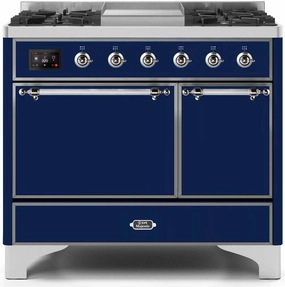 Ilve UMD10FDQNS3MBC Majestic Ii 40 Inch Dual Fuel Natural Gas Freestanding Range In Blue With Chrome Trim Freestanding Ranges freestanding dual fuel range 30 inch